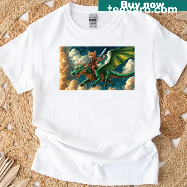 Cartoon cat riding a dragon T-shirt