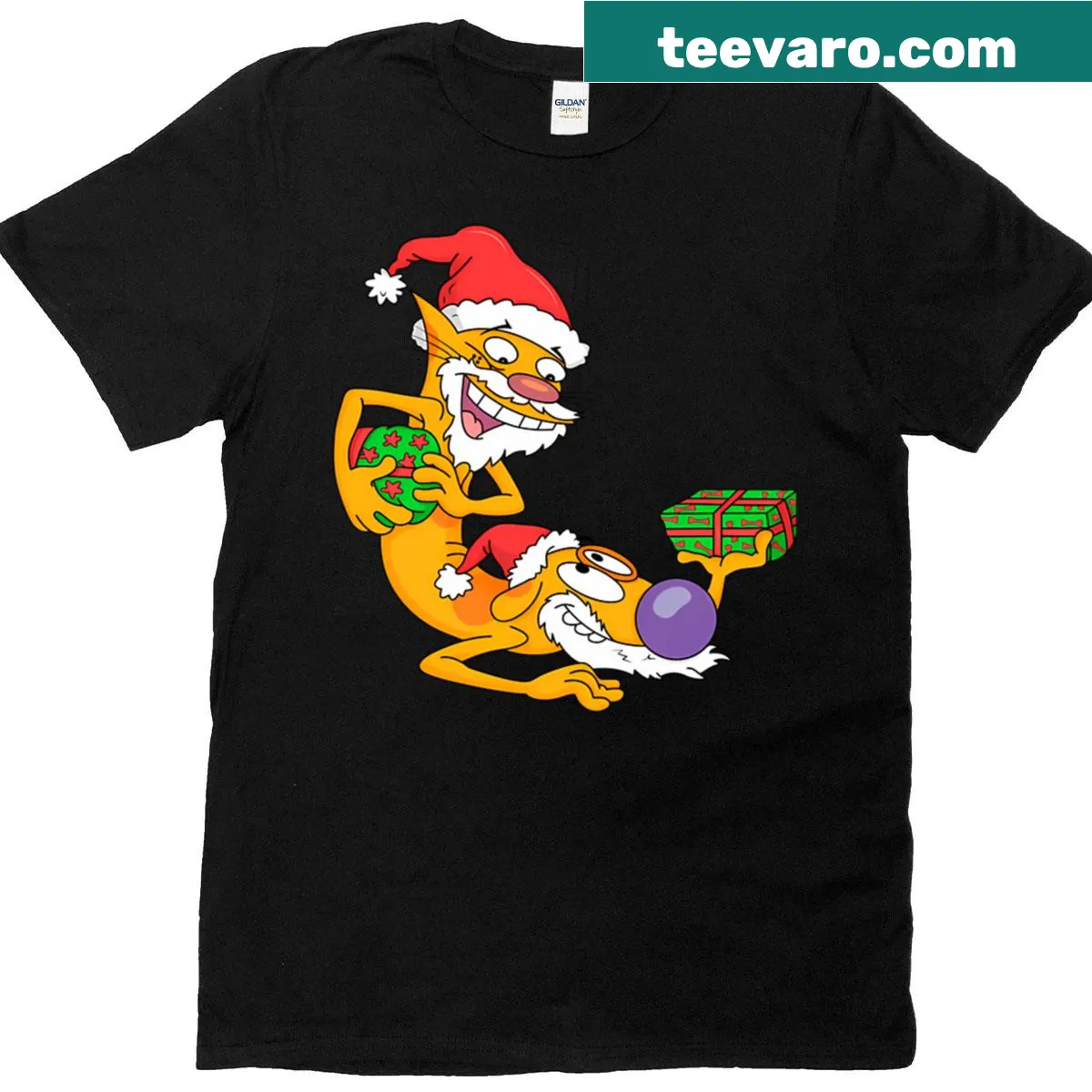 Funny vintage movie themed t-shirt with cartoon pets — on a men's t-shirt