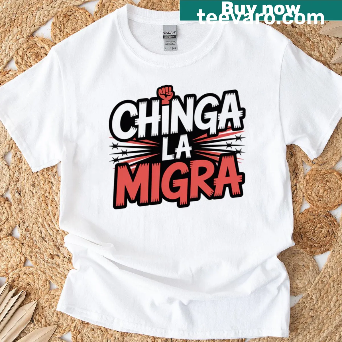 Rebel against immigration enforcement graphic tee — on a men's t-shirt