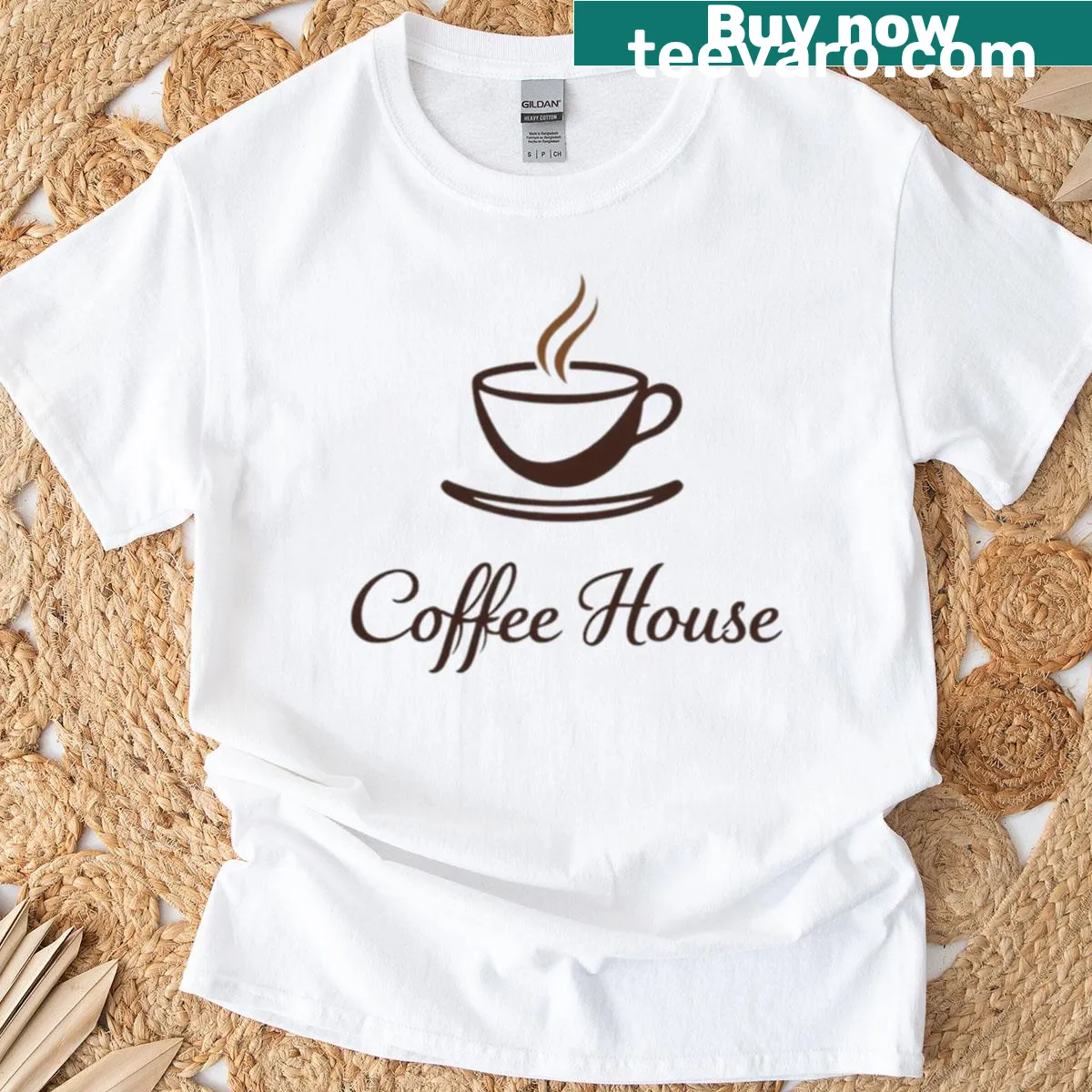 Playful coffee house chains graphic t-shirt — on a men's t-shirt