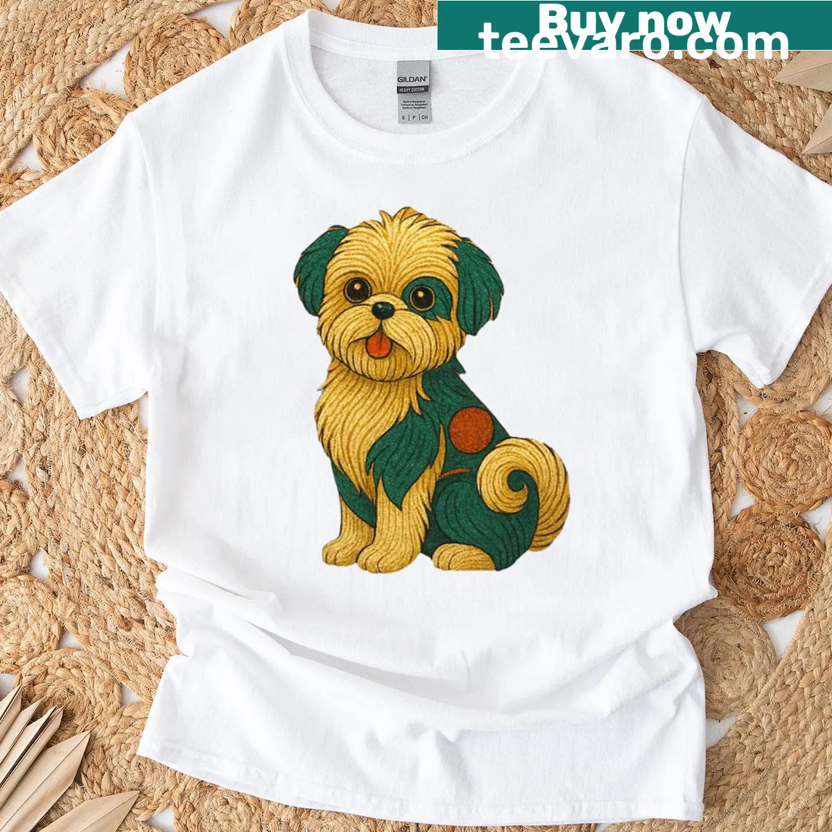 Illustration of playful dogs in a colorful art style — on a men's t-shirt