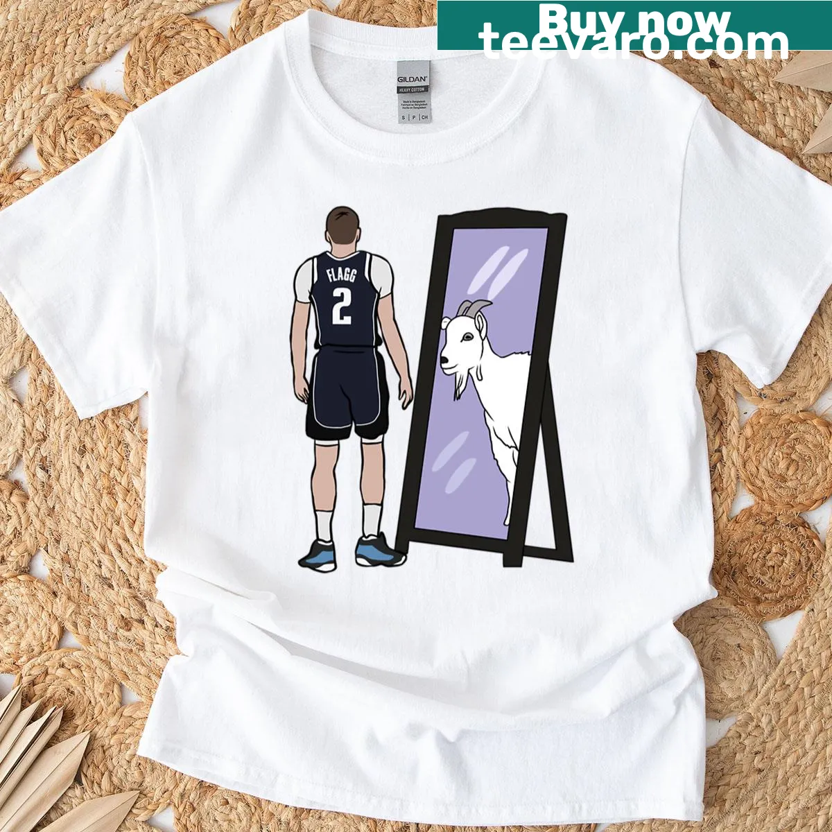 Cartoon goat design featuring Cooper Flagg on a T-shirt — on a men's t-shirt