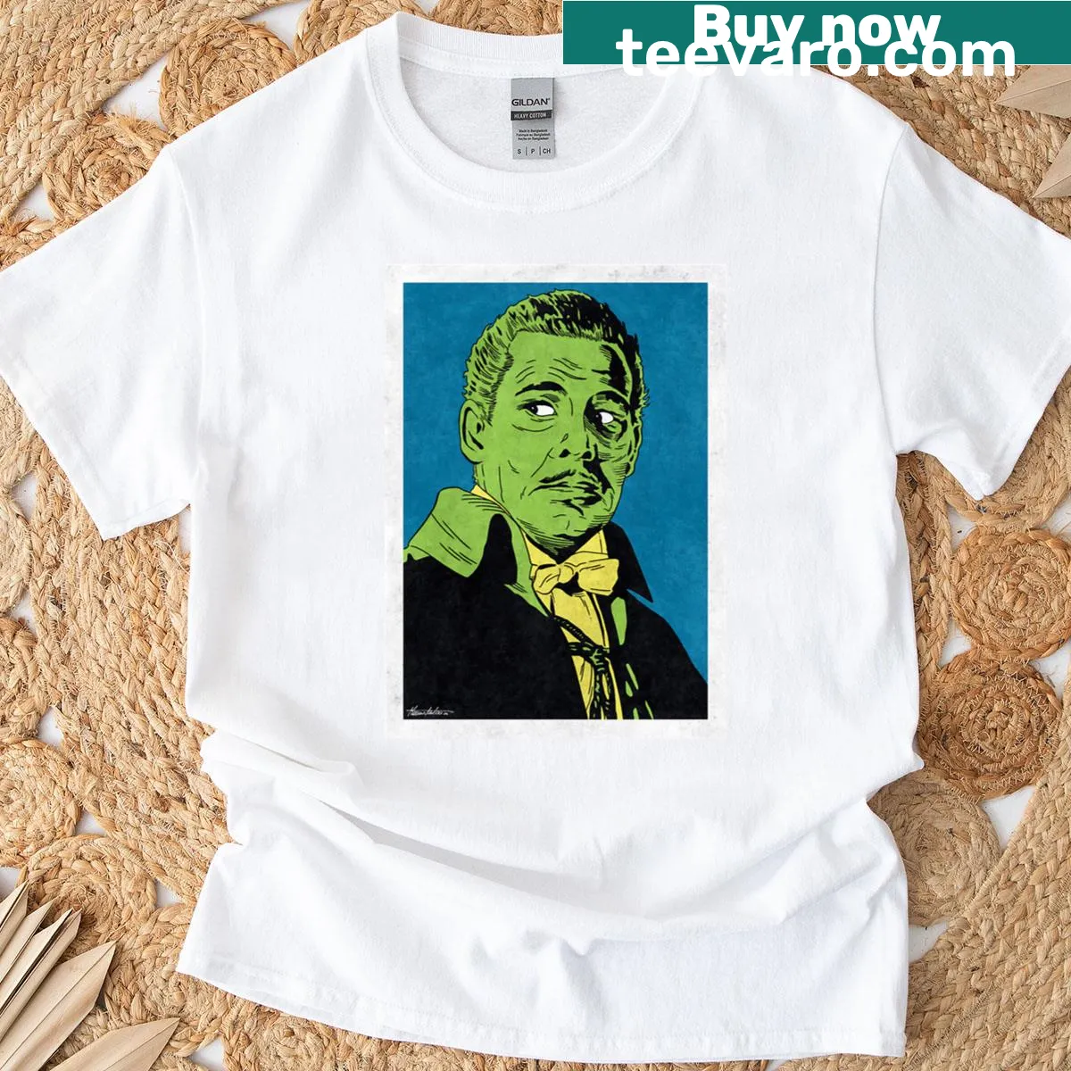 Pop art design of Count Alucard from Dracula lore — on a men's t-shirt