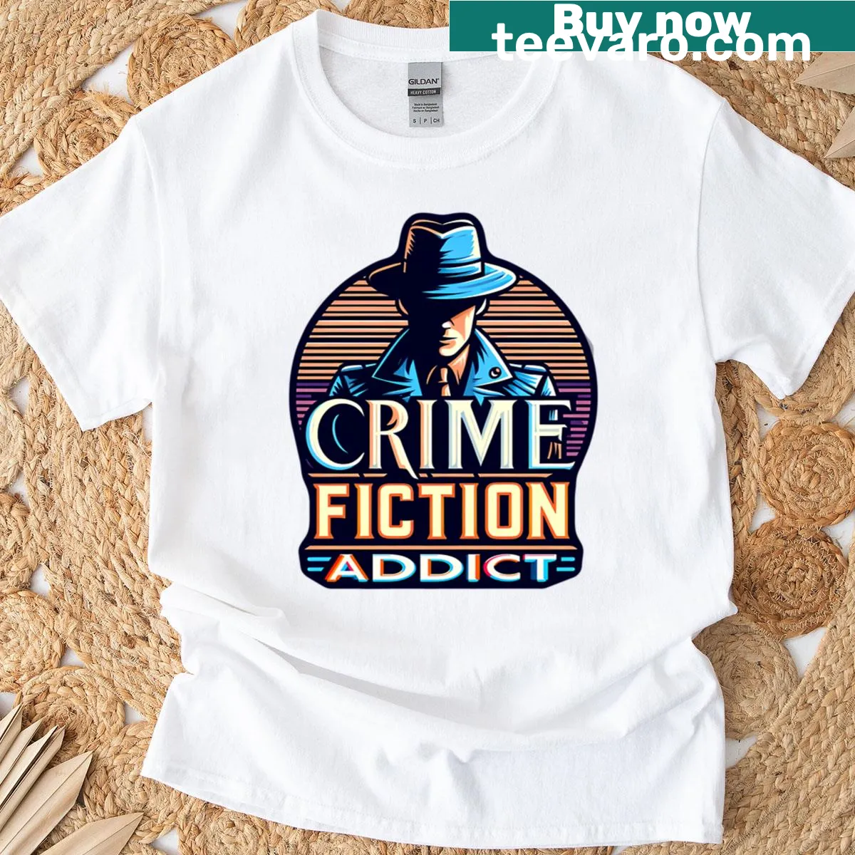 Typography design 'Crime Fiction Addict' on a T-shirt — on a men's t-shirt