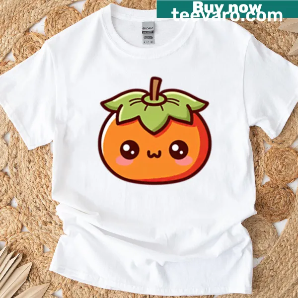 Kawaii persimmon cartoon character T-shirt designed for kids.