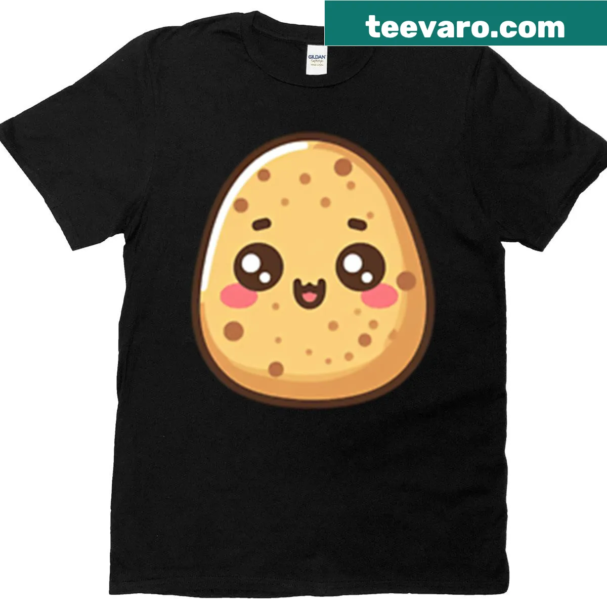 Cute kawaii potato character with blush on a t-shirt. — on a men's t-shirt