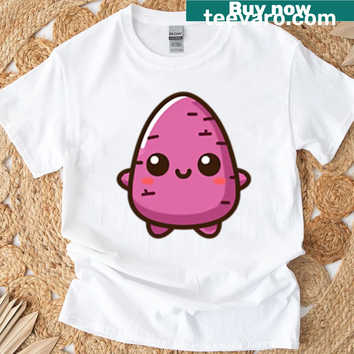 Kawaii cartoon sweet potato character on a T-shirt — on a men's t-shirt
