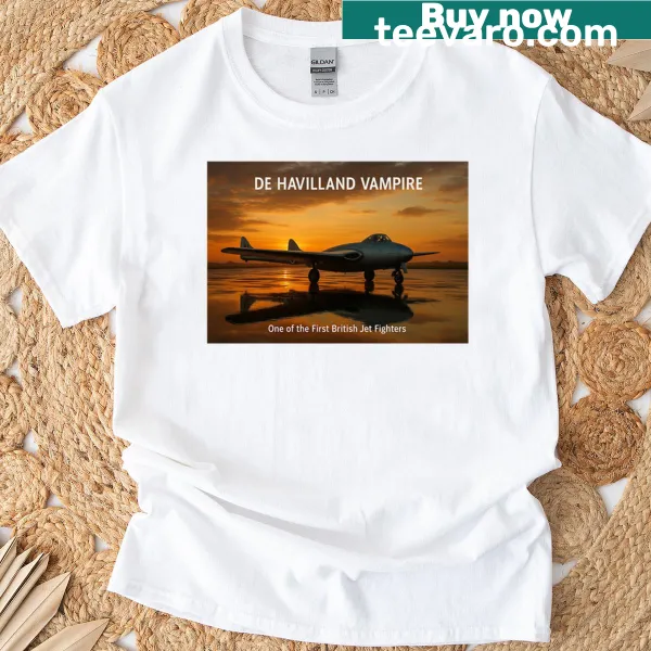 Minimalist De Havilland Vampire typography design on a T-shirt