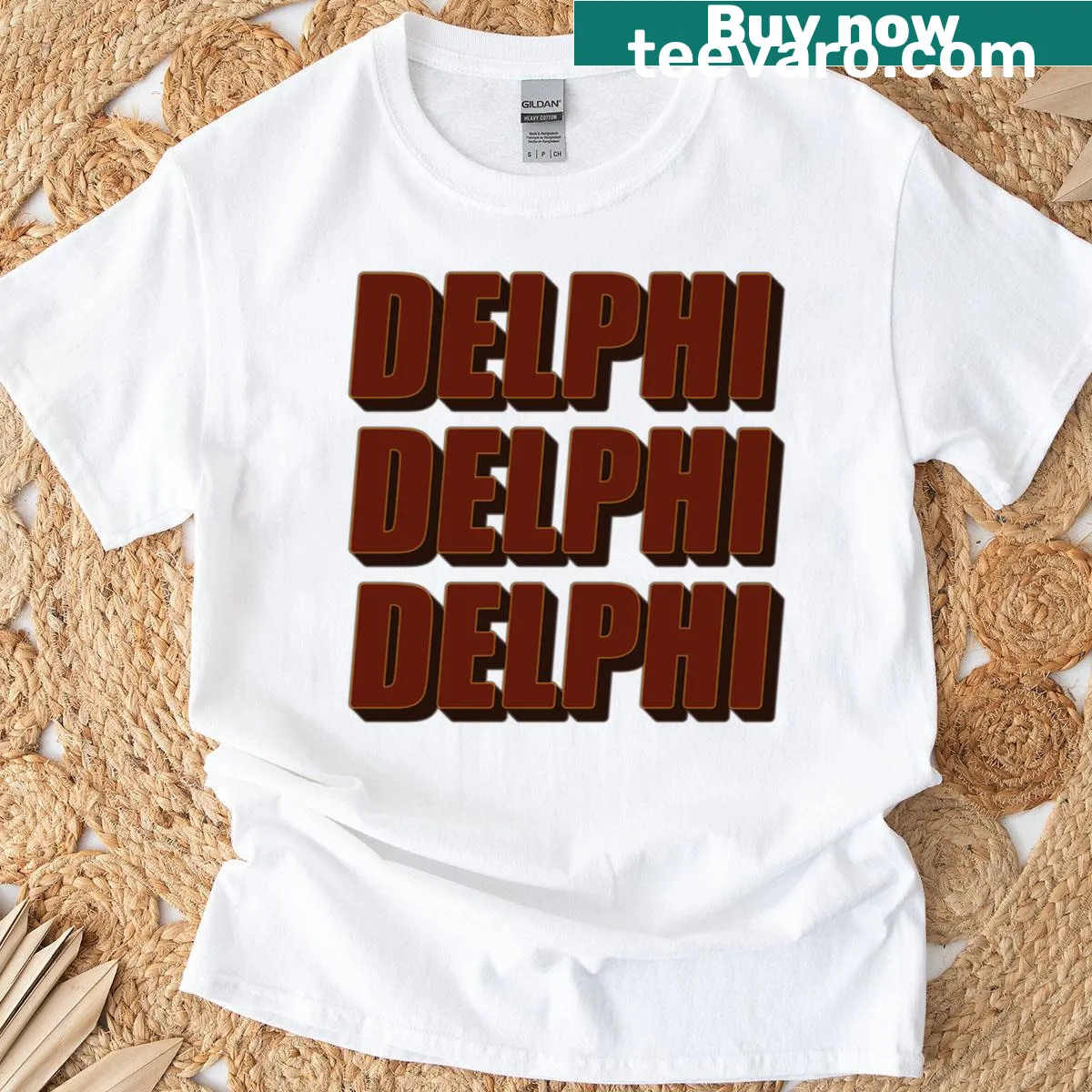 Block text design on a red T-shirt, featuring minimalist typography. — on a men's t-shirt