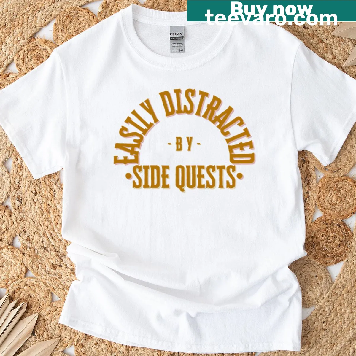 Distracted By Side Quests T-shirt featuring humorous text — on a men's t-shirt