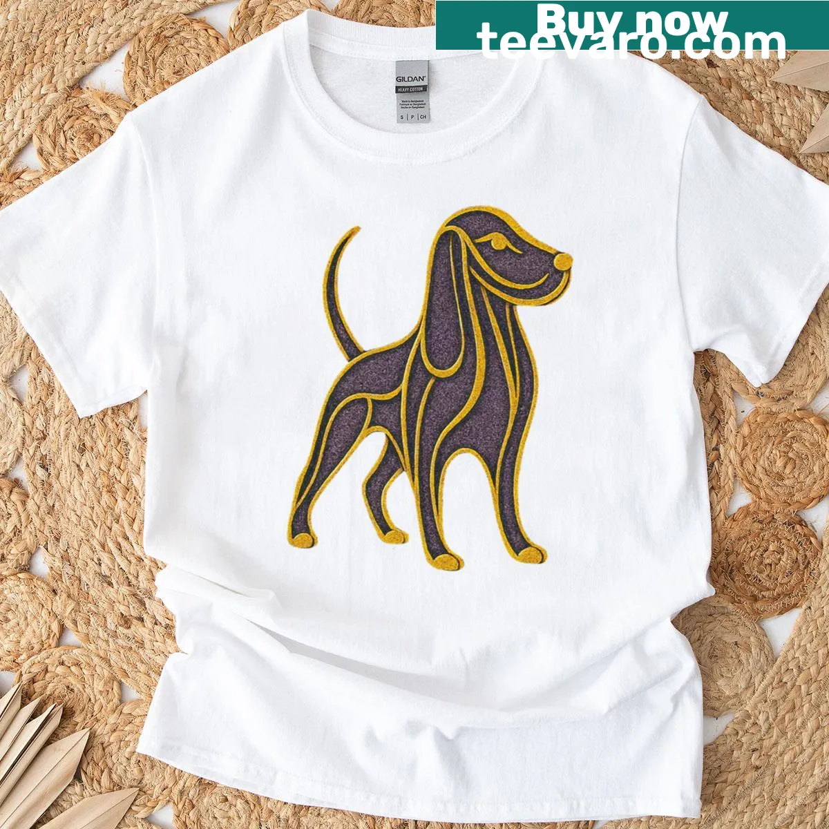 Minimalist line-art abstract dog design on a modern T-shirt — on a men's t-shirt