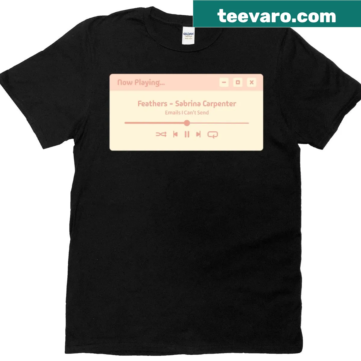 Creative T-shirt with feather and retro music player design — on a men's t-shirt