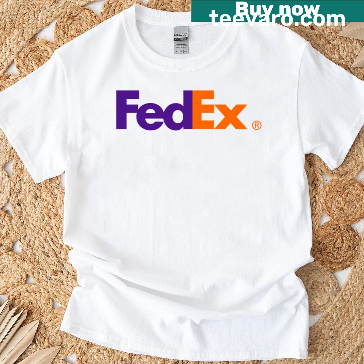 Fedex logo illustration on T-shirt representing logistics — on a men's t-shirt