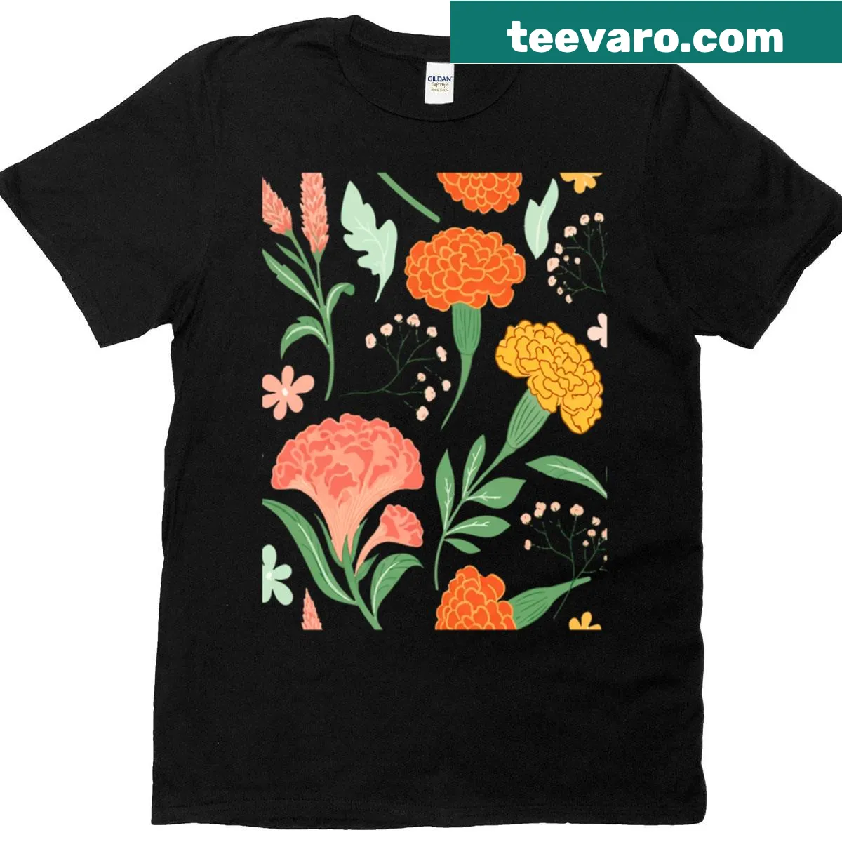 Floral T-shirt featuring Day of the Dead illustrations — on a men's t-shirt