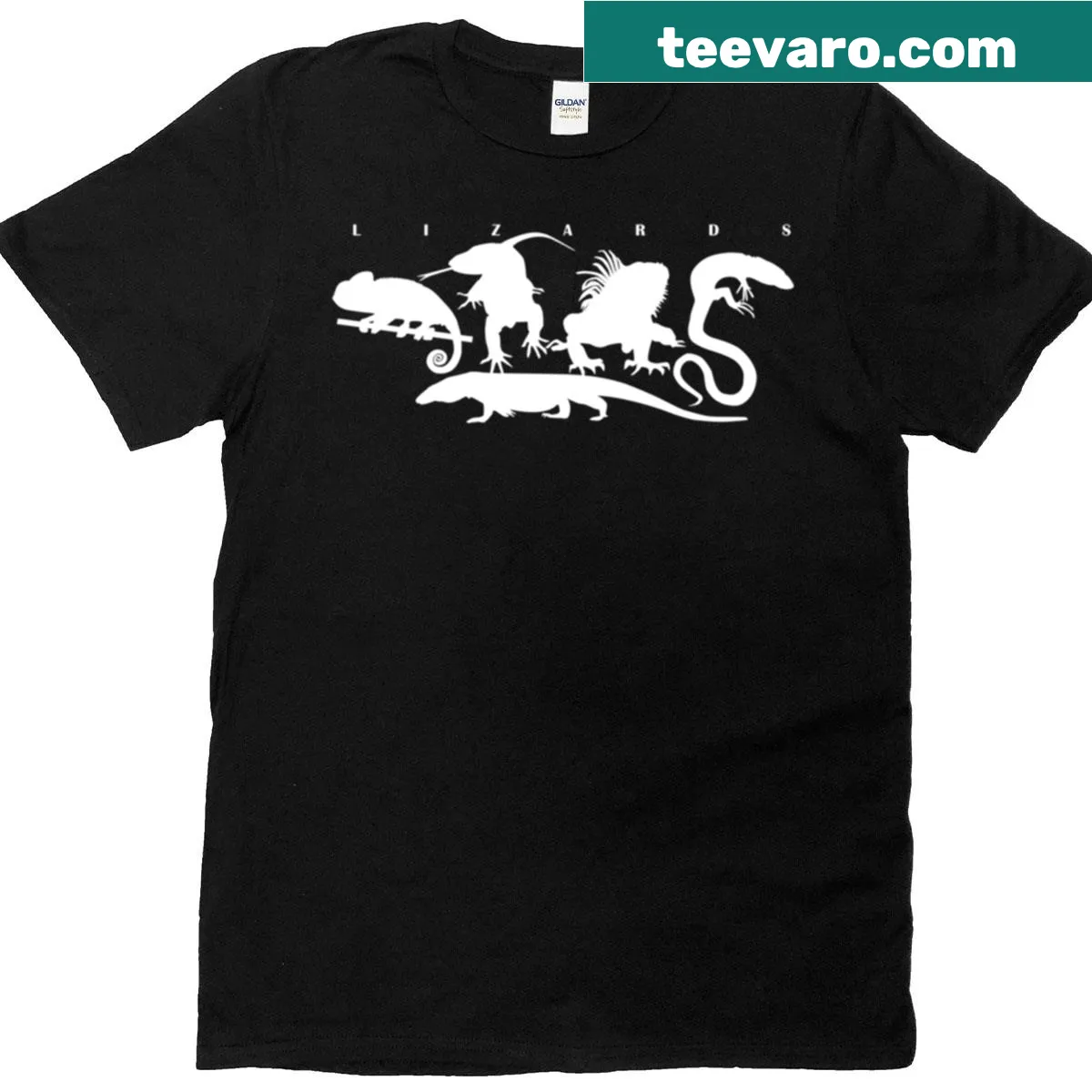 Whimsical shirt with cartoon ghost lizards design — on a men's t-shirt