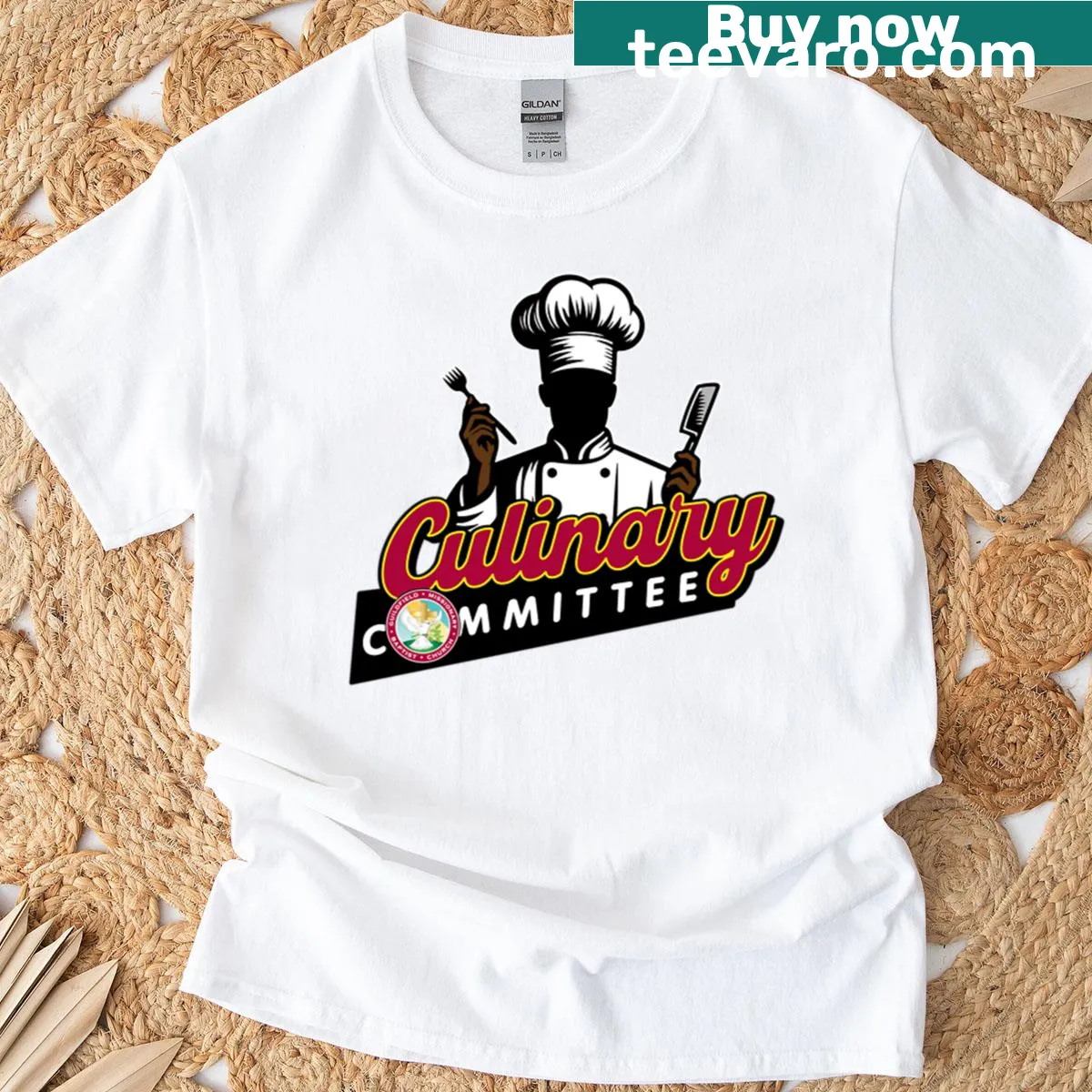 Typography design of 'Gmbc Culinary Committee' on a t-shirt — on a men's t-shirt