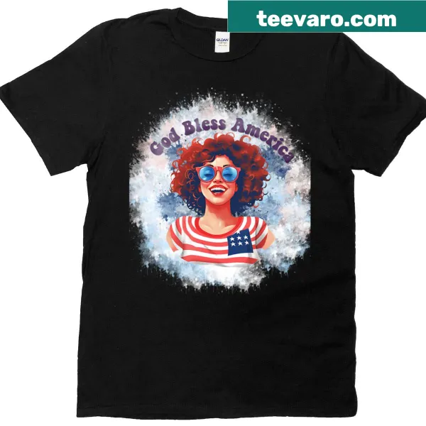 Patriotic T-shirt with 'God Bless America' written in bold typography