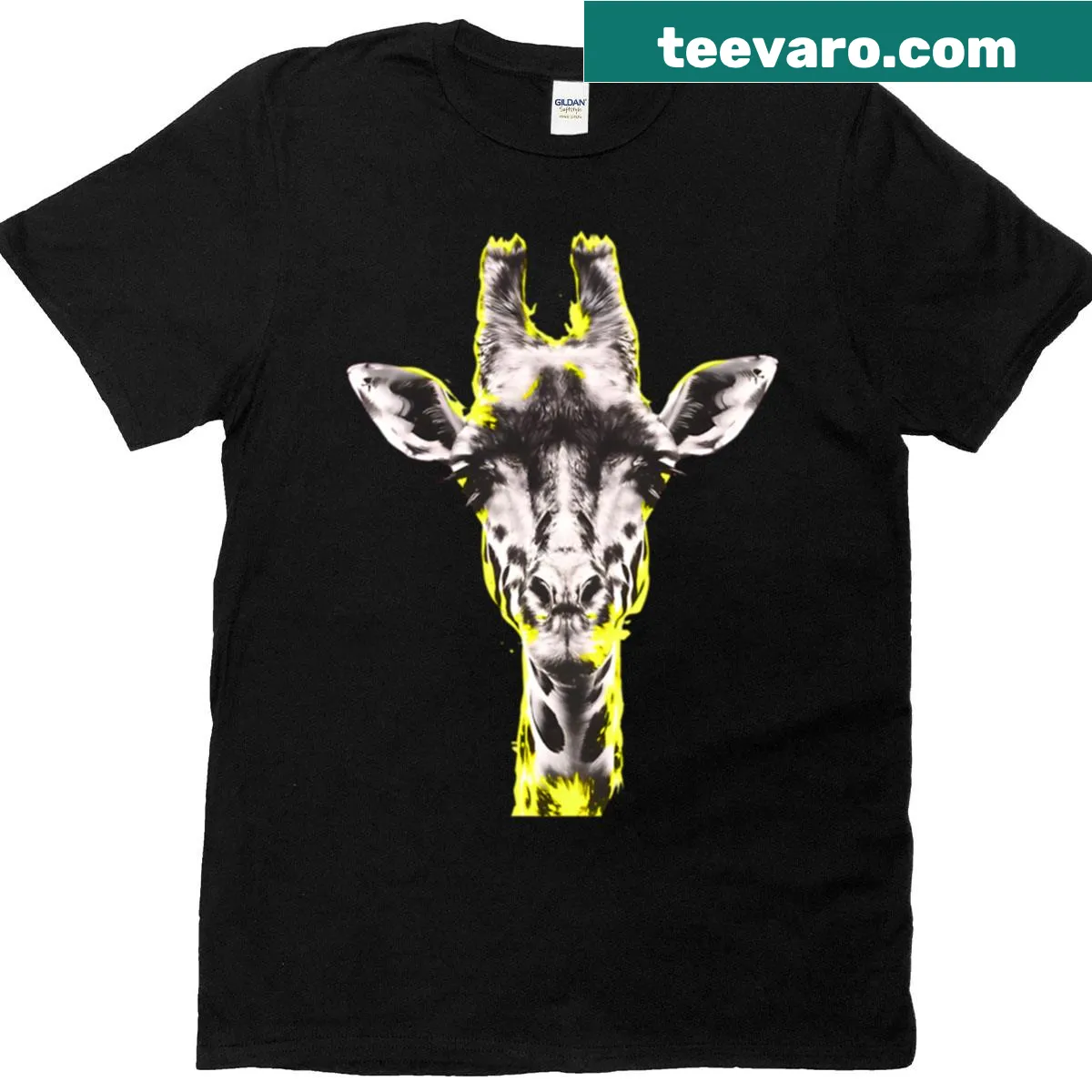 Cute T-shirt featuring an illustration of a graceful giraffe — on a men's t-shirt