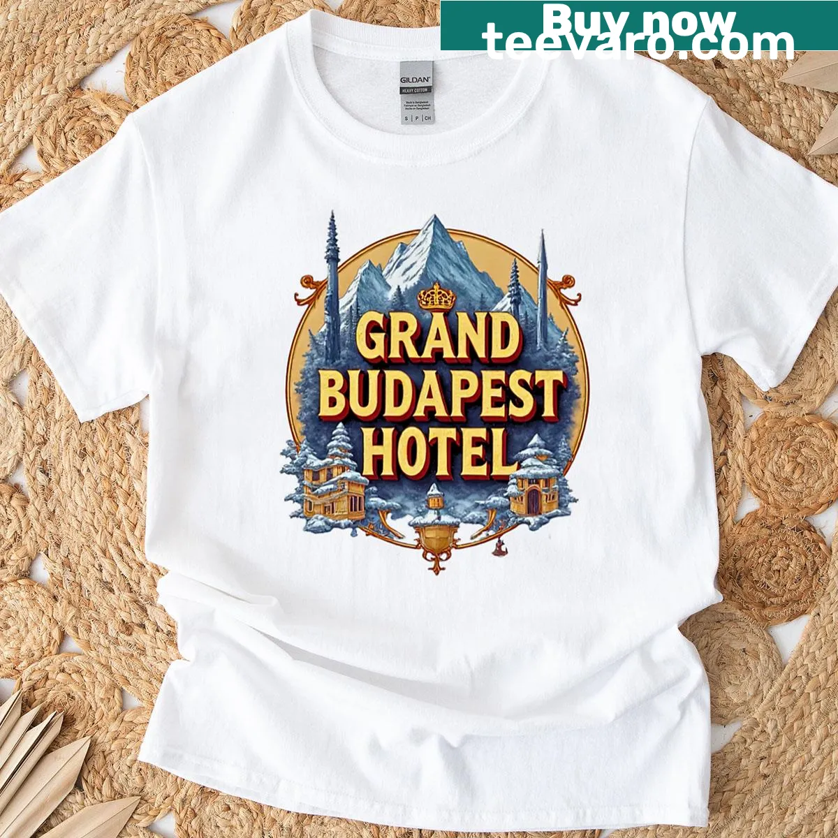 Artistic design inspired by the Grand Budapest Hotel on a t-shirt — on a men's t-shirt