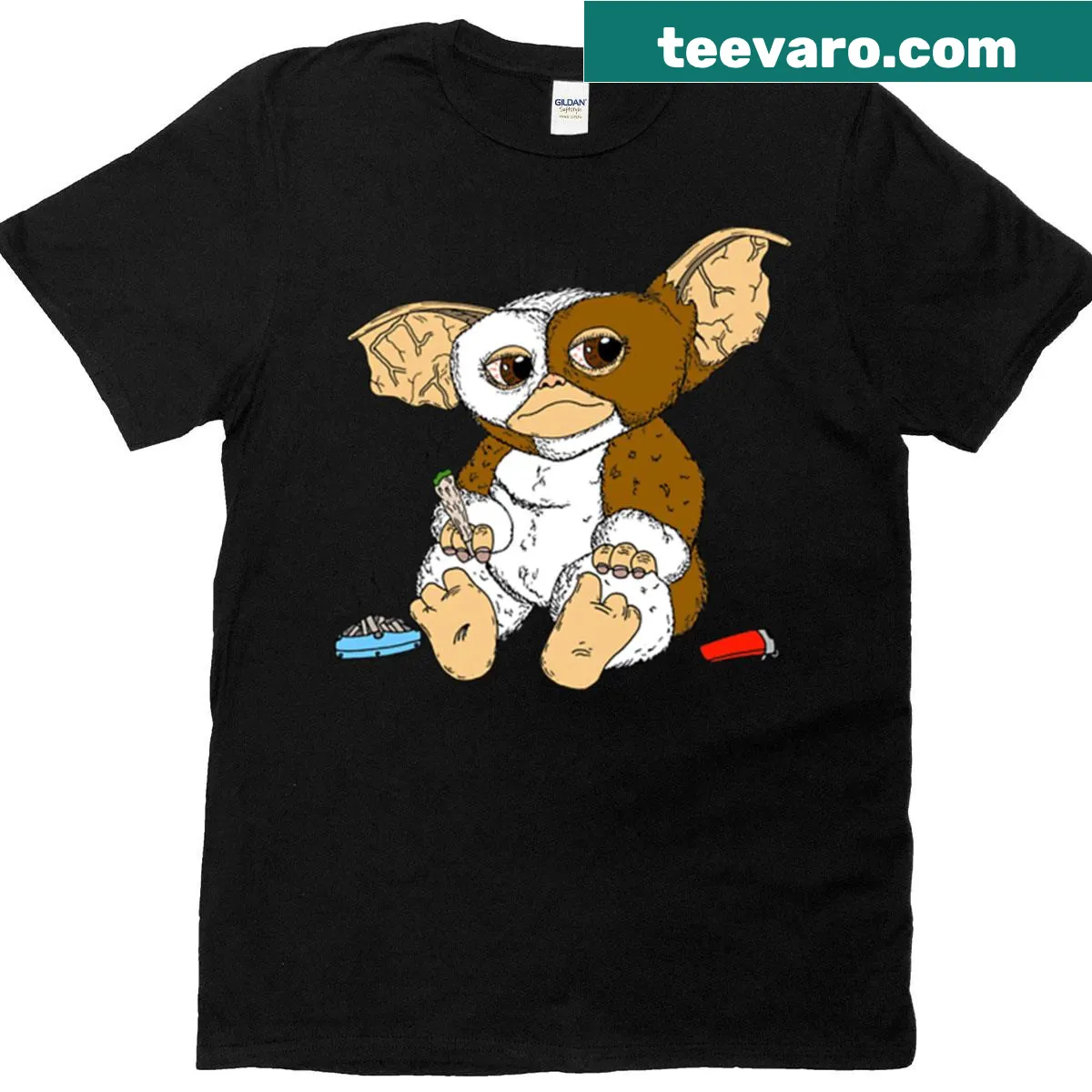 Illustrated T-shirt featuring Gizmo from the Gremlins film — on a men's t-shirt