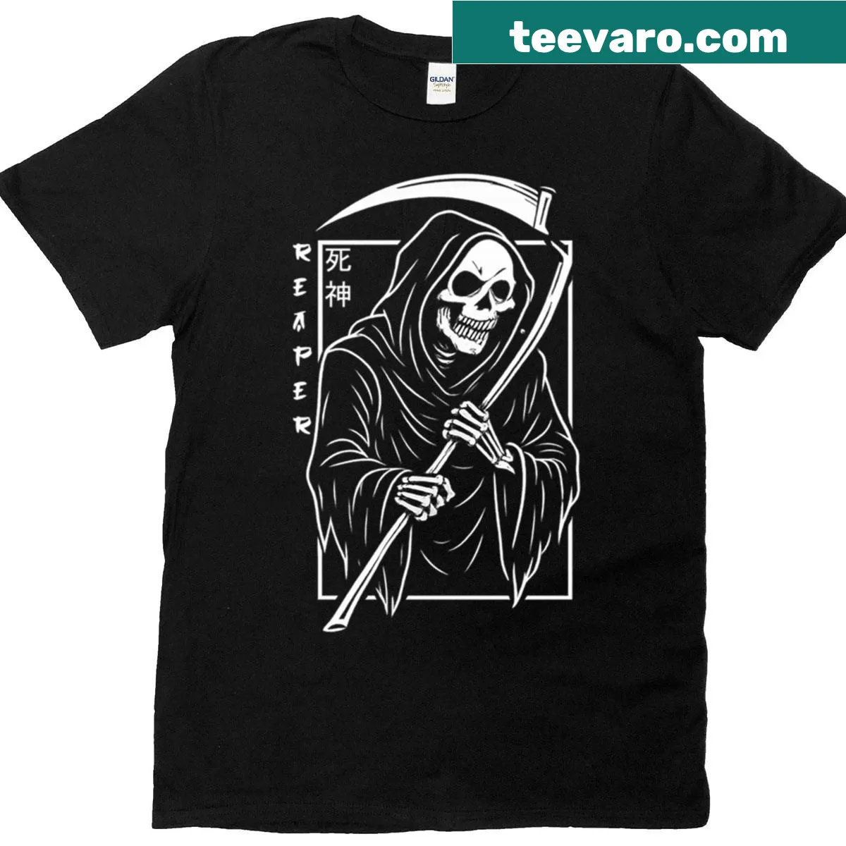 Illustration of the Grim Reaper Shinigami on a T-shirt — on a men's t-shirt