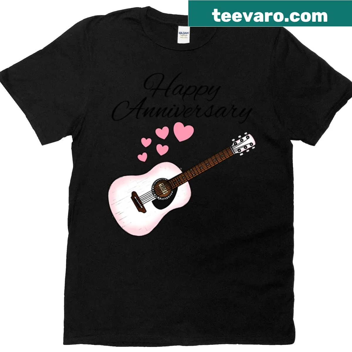 Anniversary t-shirt with acoustic guitar illustration — on a men's t-shirt