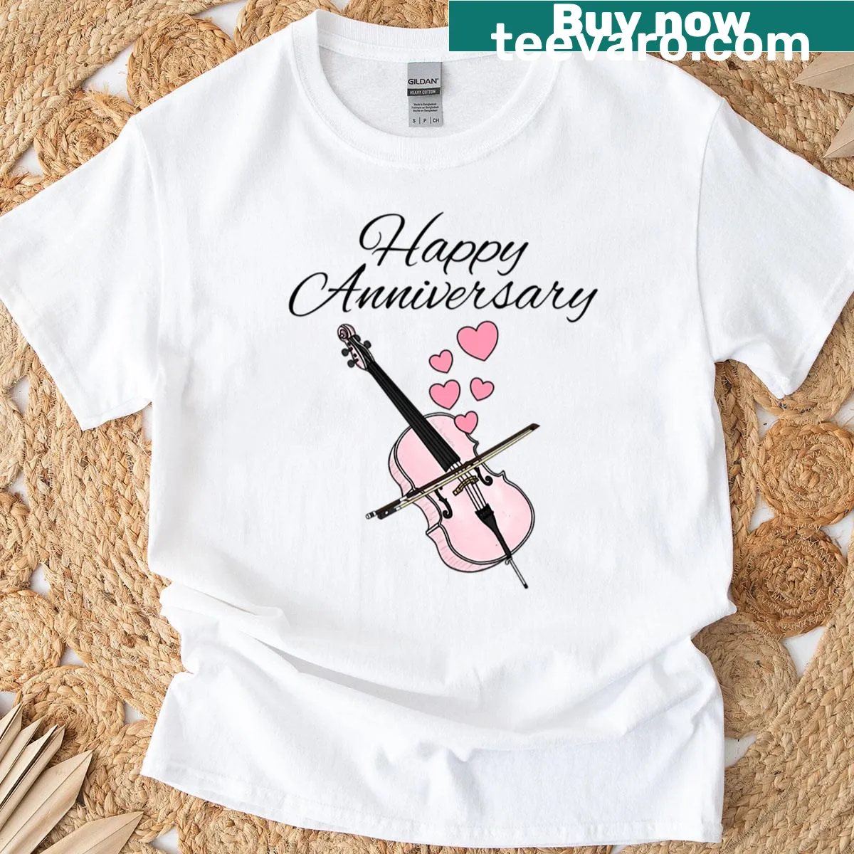Anniversary t-shirt with a cello graphic — on a men's t-shirt
