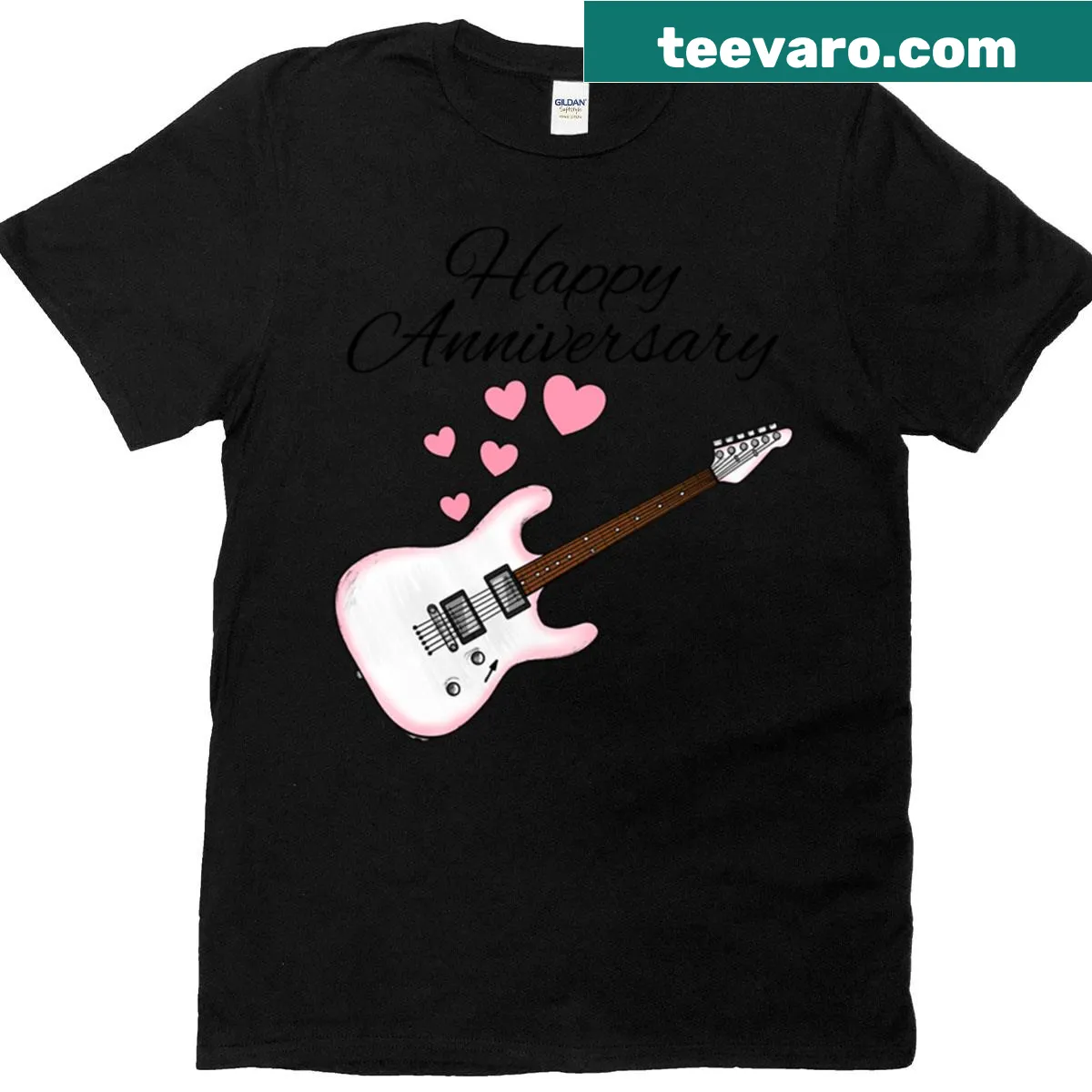 Electric guitar illustration for music lovers celebrating anniversary. — on a men's t-shirt