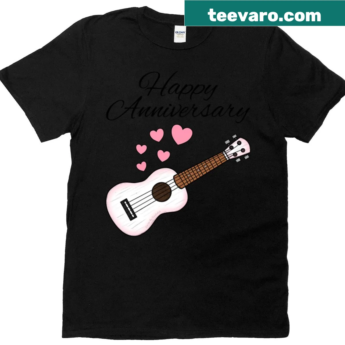 Anniversary t-shirt with a ukulele illustration — on a men's t-shirt