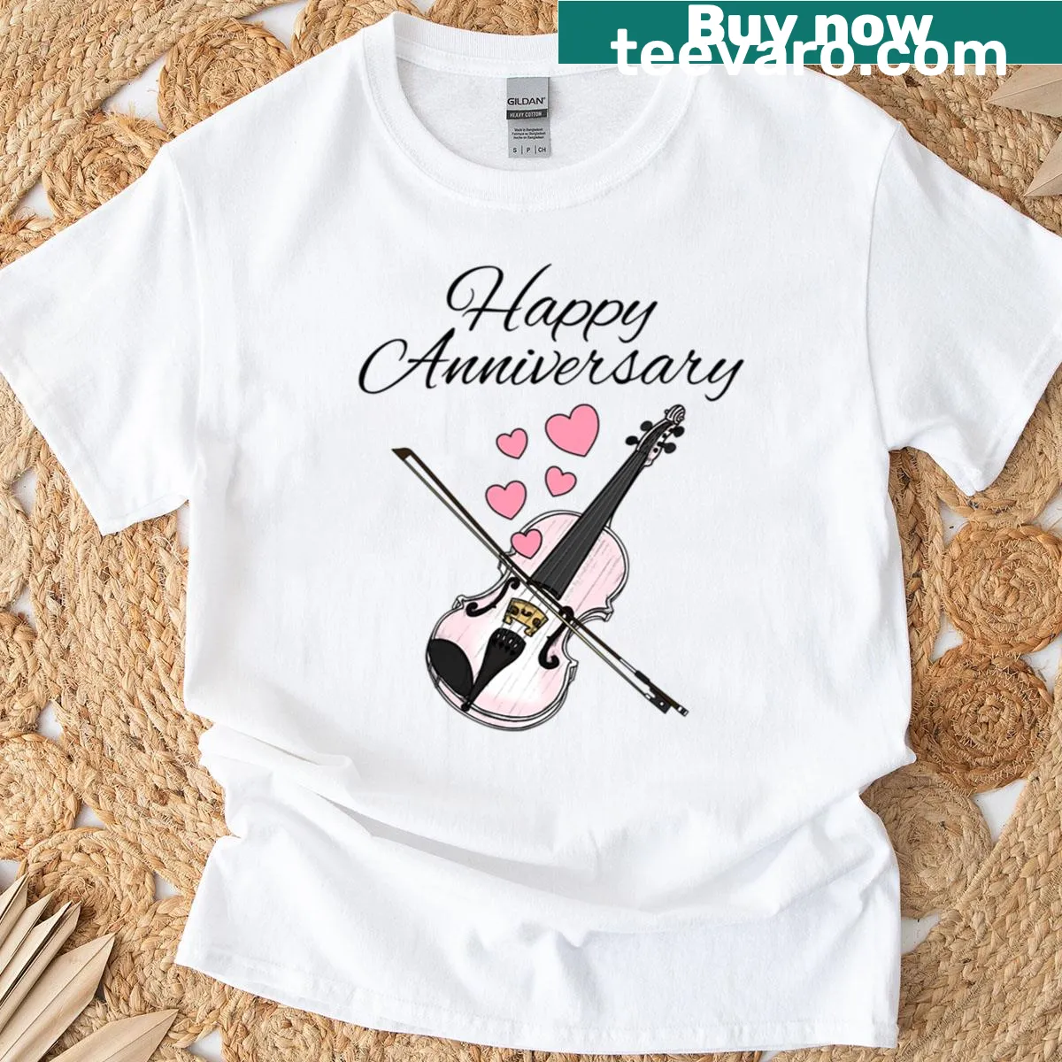 Anniversary t-shirt with a violin graphic — on a men's t-shirt