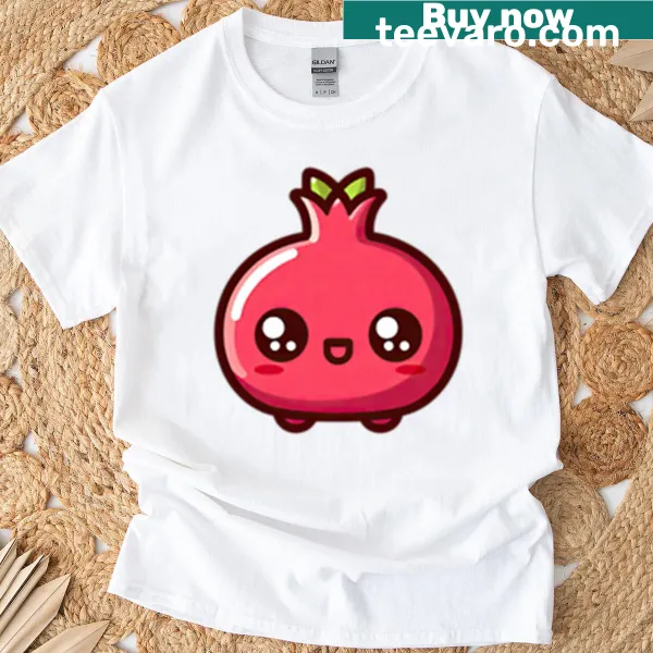 Cute cartoon illustration of a happy kawaii pomegranate