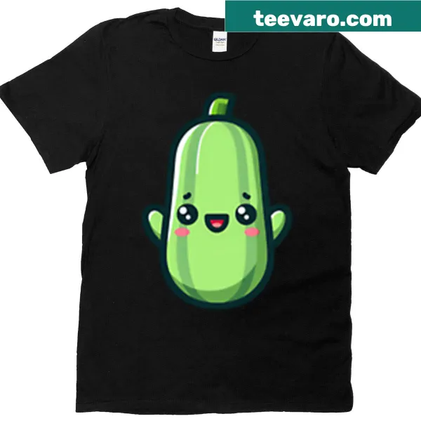Cute cartoon zucchini design with a cheerful expression, perfect for casual wear.