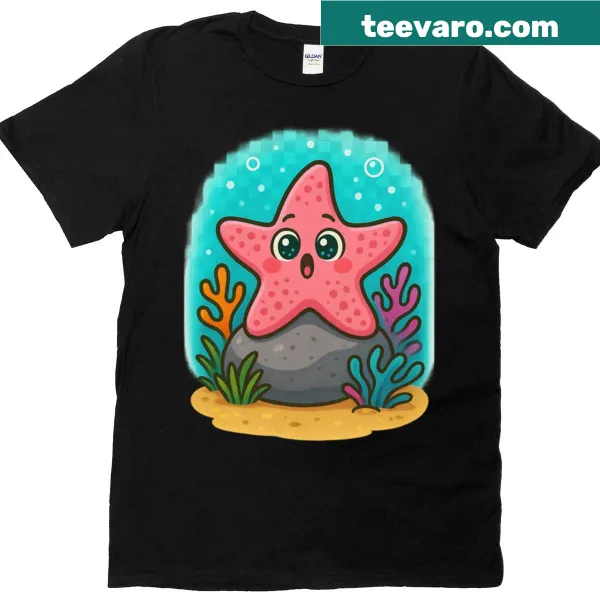Illustration of a happy starfish resting under the sea on a t-shirt