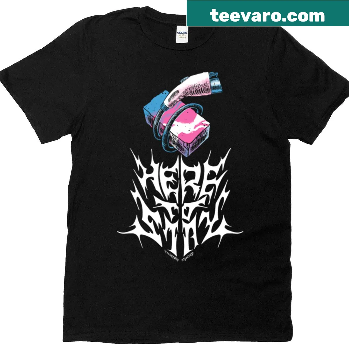 Simple t-shirt with the phrase 'Here To Stay' — on a men's t-shirt