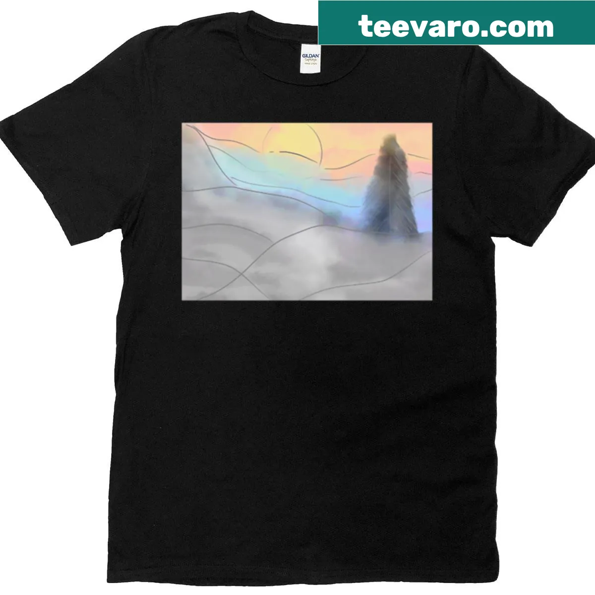 Watercolor art of a hillside sunset on a t-shirt — on a men's t-shirt