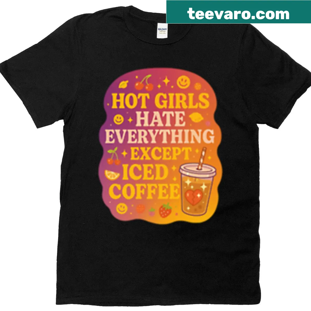 Cute typography t-shirt with iced coffee phrase — on a men's t-shirt