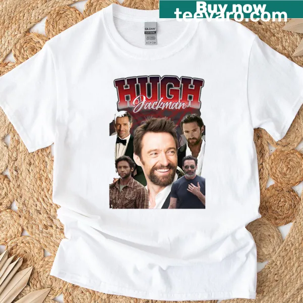 Retro-style T-shirt featuring Hugh Jackman