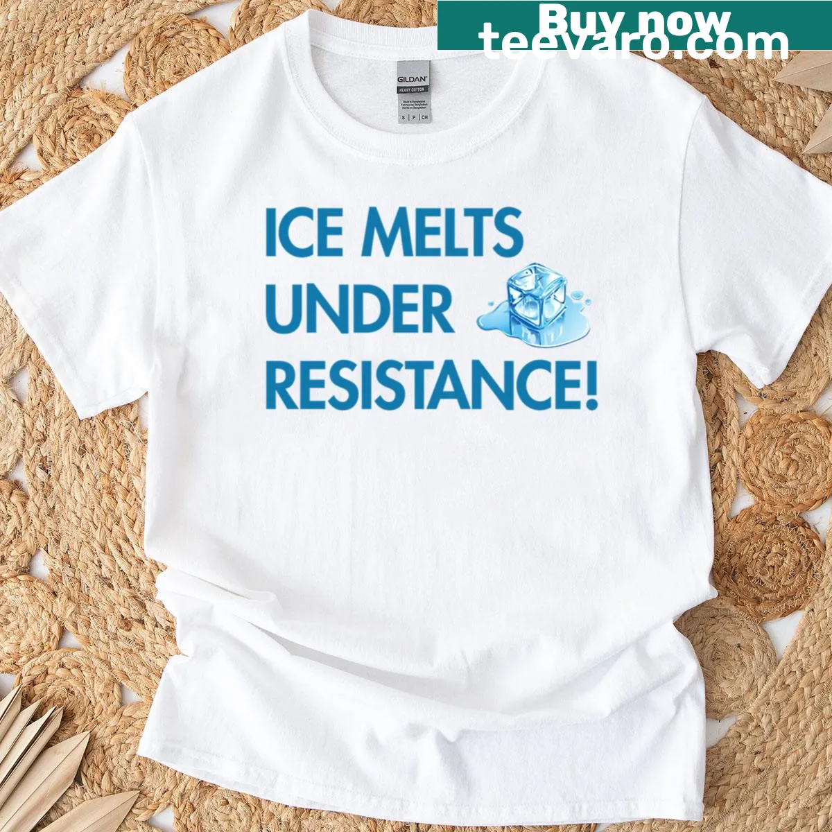 T-shirt featuring the phrase 'Ice Melts Under Resistance' — on a men's t-shirt