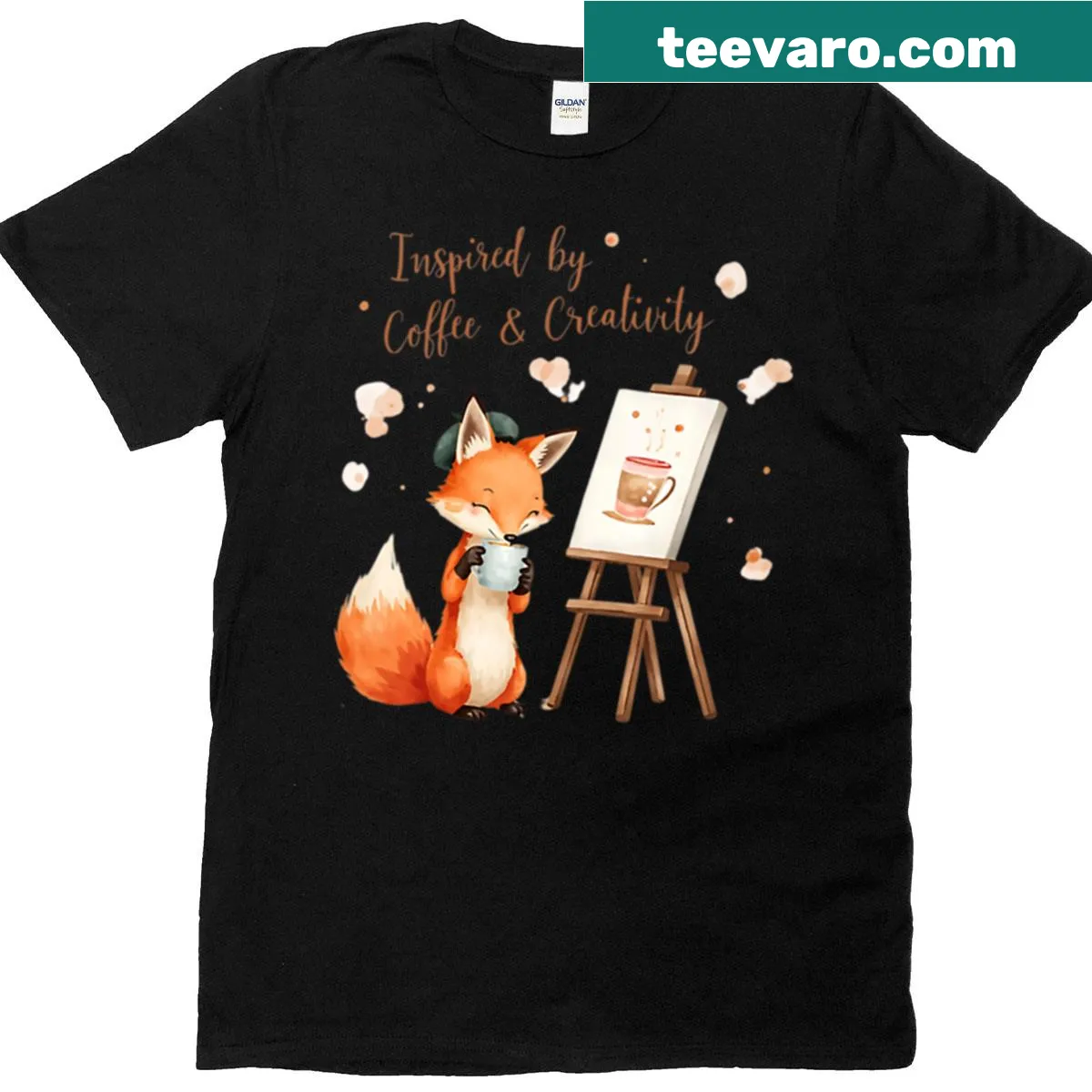 Cute fox illustration T-shirt inspired by coffee — on a men's t-shirt