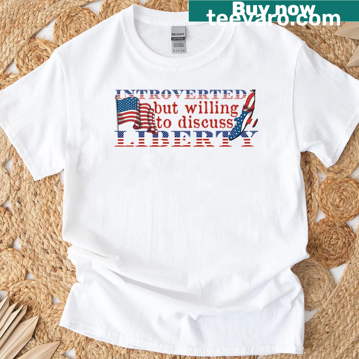 T-shirt with the phrase 'Introverted But Willing To Discuss Liberty' — on a men's t-shirt