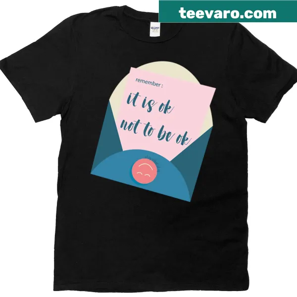 Cute envelope graphic with text about mental health on a T-shirt.