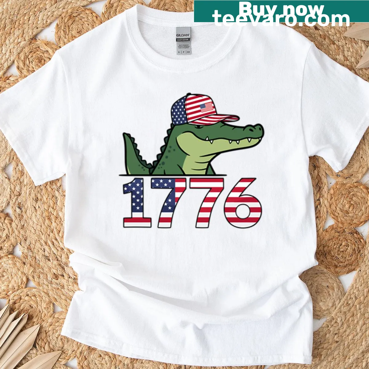 Cute alligator design for Independence Day T-shirt — on a men's t-shirt