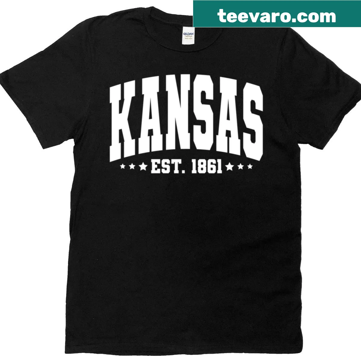 Patriotic Kansas T-shirt with USA flag design — on a men's t-shirt