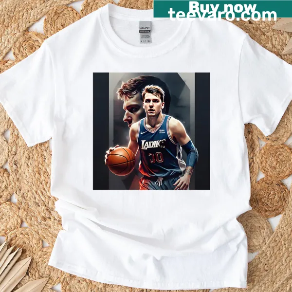Illustration of Luka Doncic in action on a basketball T-shirt