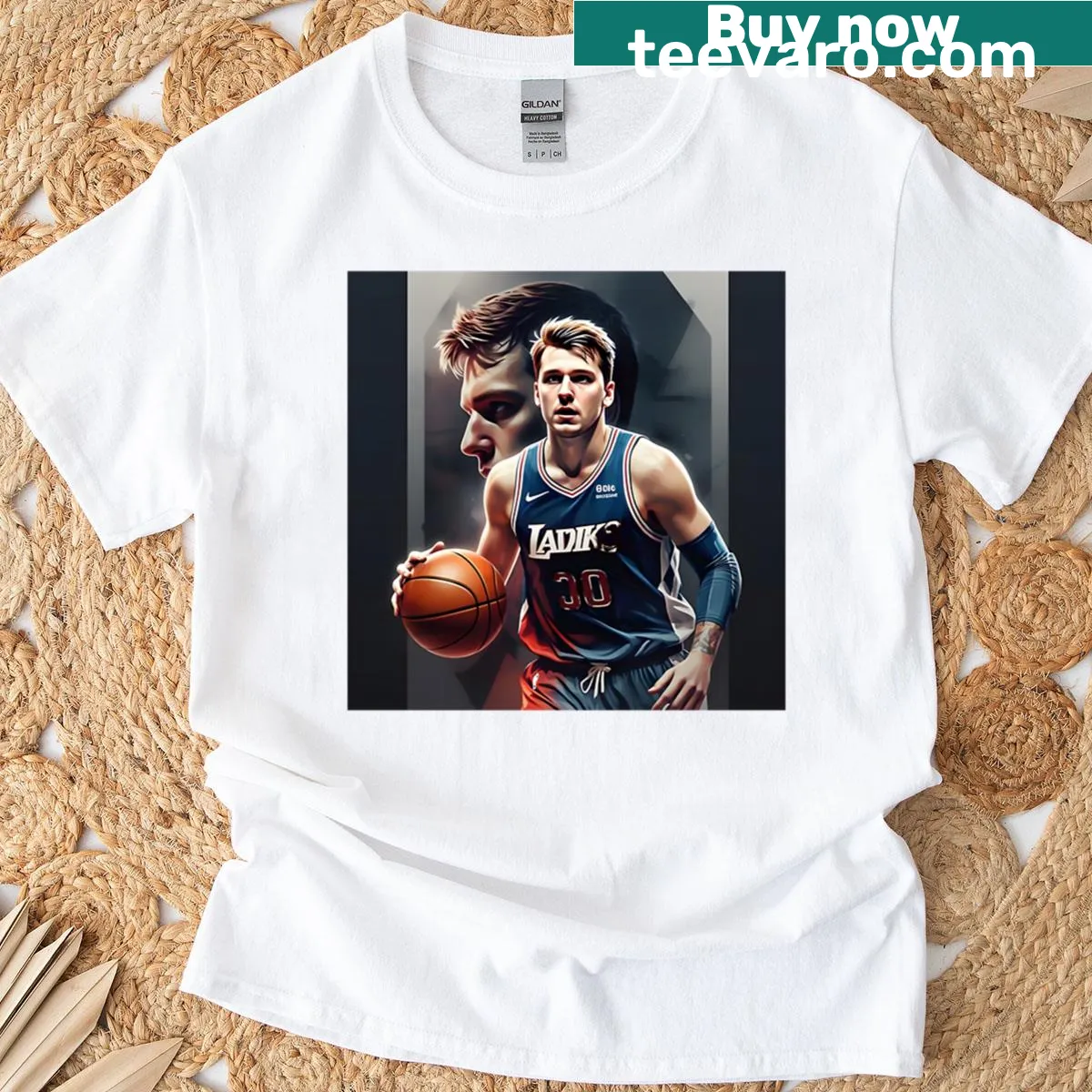 Illustration of Luka Doncic in action on a basketball T-shirt — on a men's t-shirt