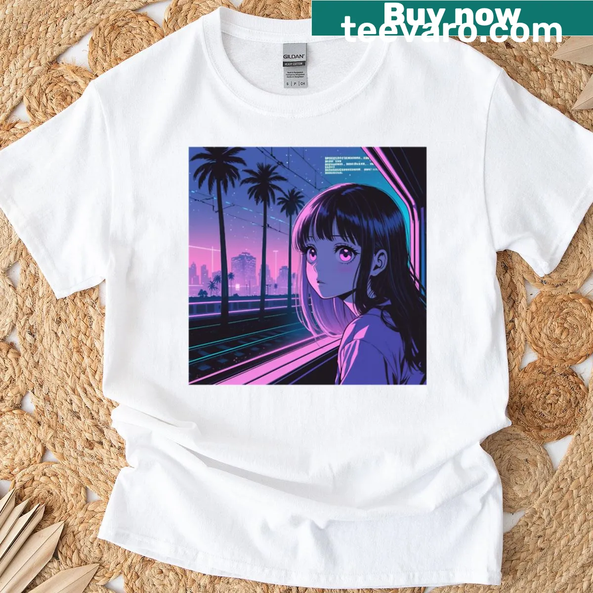 Illustration of a melancholic anime girl on a T-shirt — on a men's t-shirt