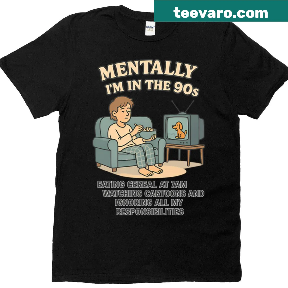 Funny t-shirt with 'Mentally I'm In The 90s' text for nostalgia lovers — on a men's t-shirt