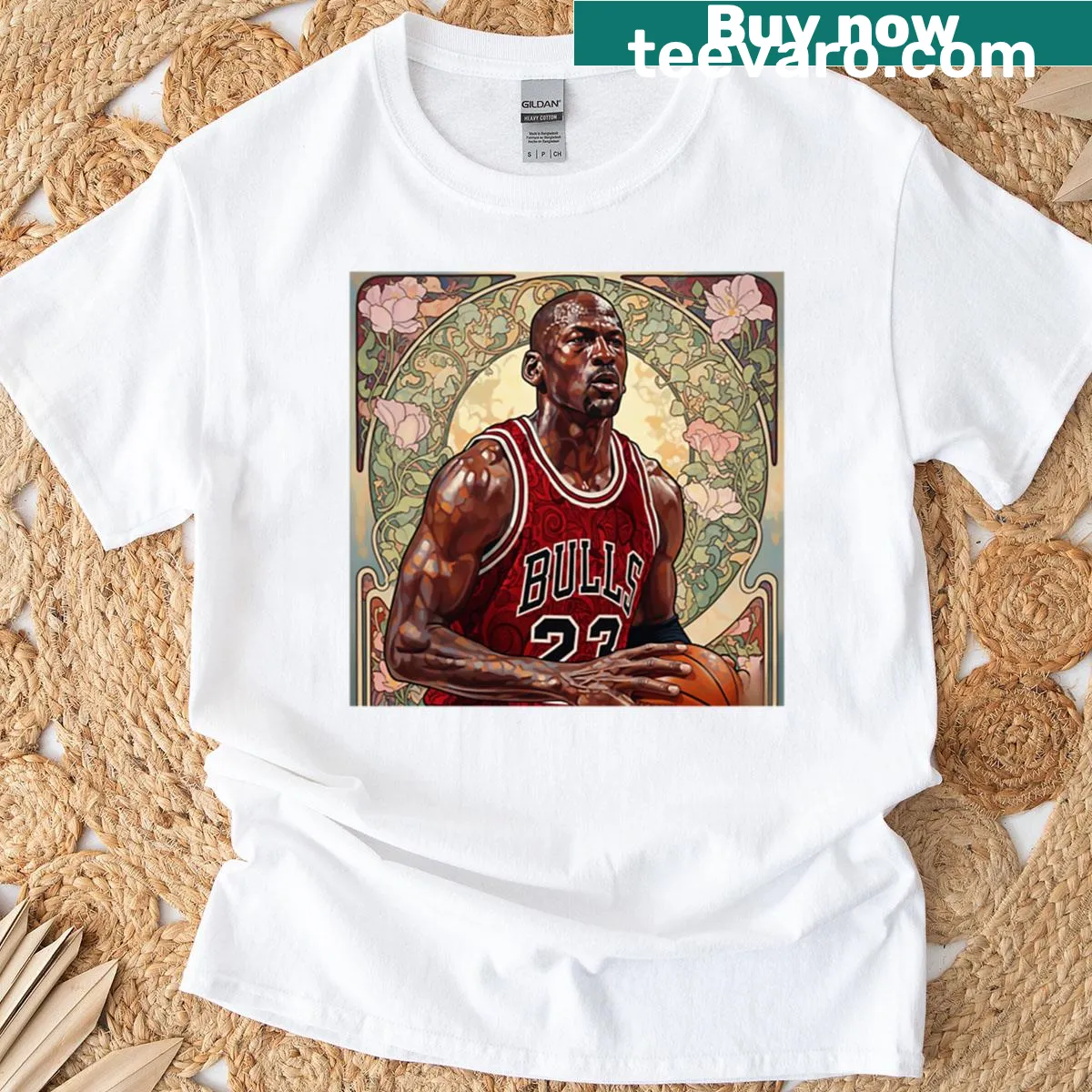 Art Nouveau illustration of Michael Jordan on a T-shirt — on a men's t-shirt
