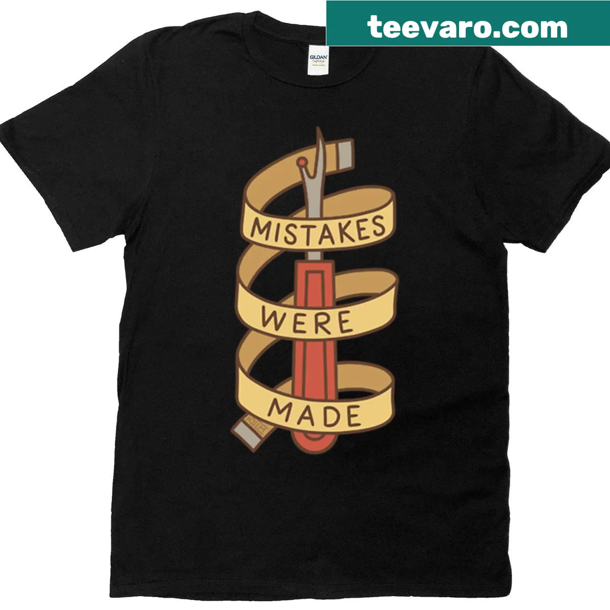 Funny shirt with seam ripper illustration and text — on a men's t-shirt