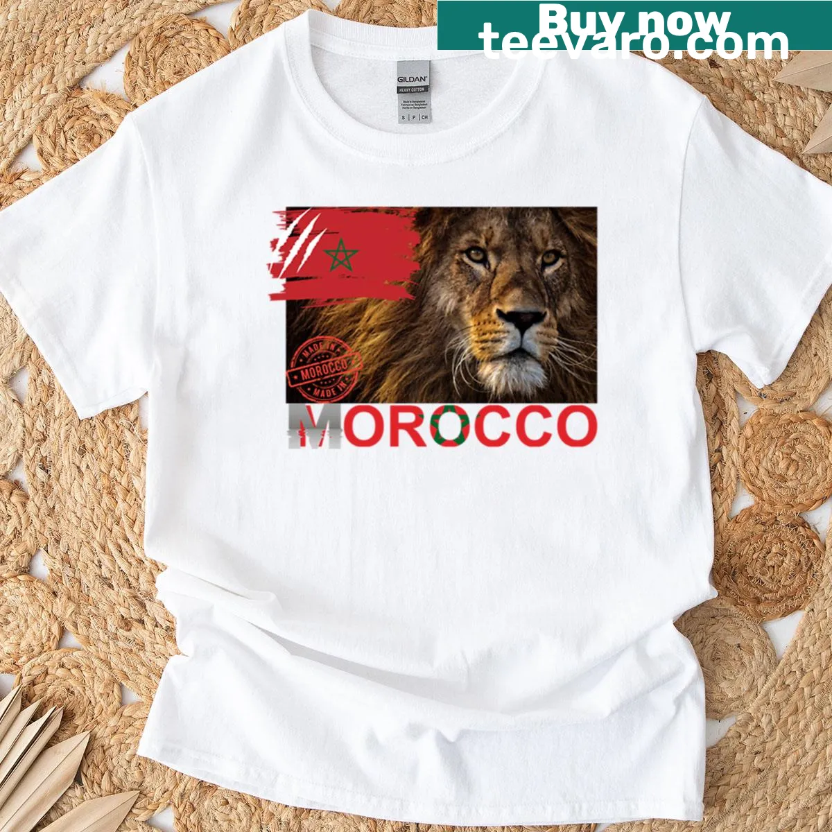 T-shirt with Morocco travel graphic and text — on a men's t-shirt